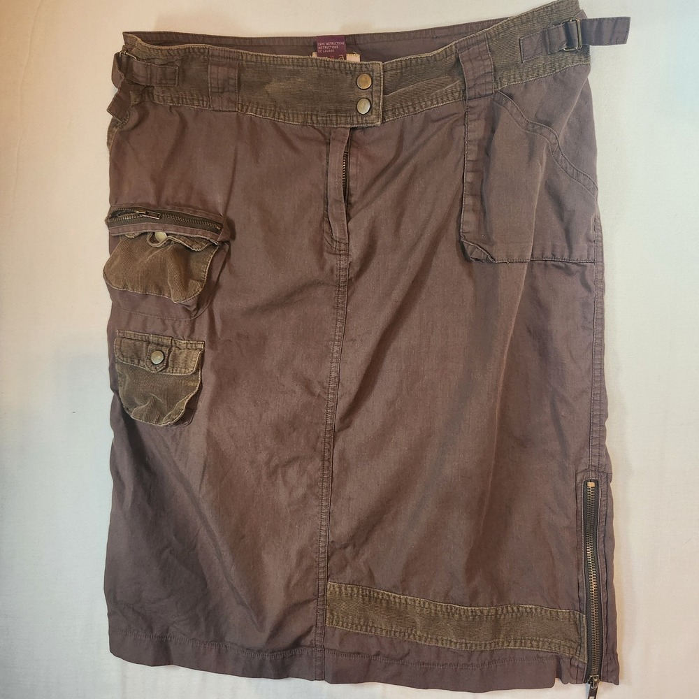 Buffalo David Bitton Brown Cargo Skirt Corduroy Trim Y2K Gorpcore Size 30